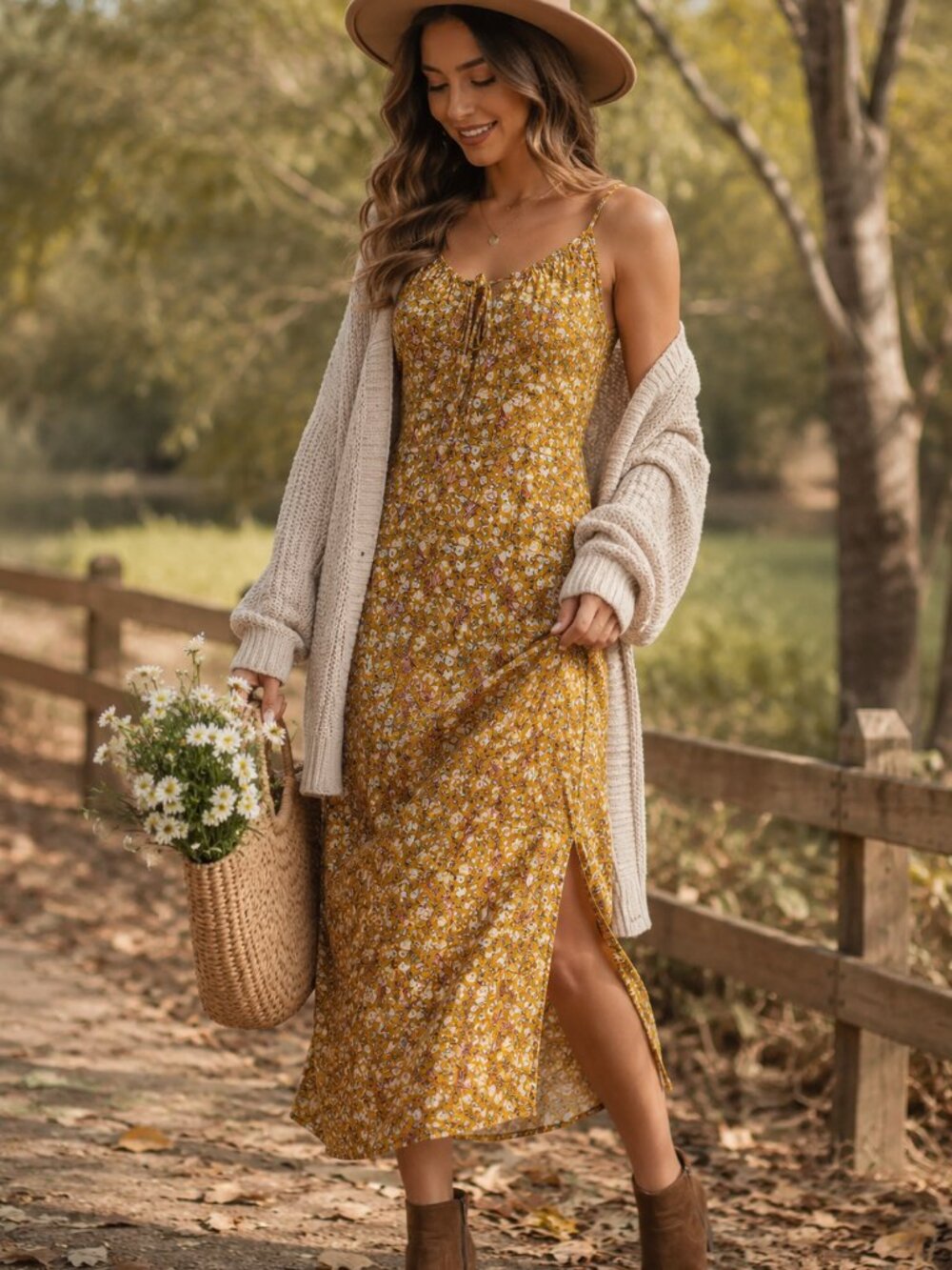 Old Navy Yellow Floral Midi Dress Large Tall Rayon Boho Cami Sundress